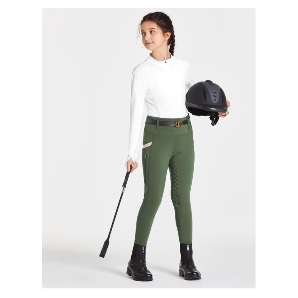 Girl's Silicone Full Seat Equestrian Riding Tights Breeches Olive Green Youth